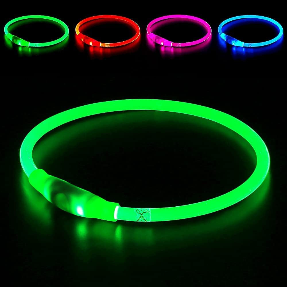 Led Dog Collar, USB Rechargeable Flash Dog Necklace Light, Pet Safety Collar Makes Your Beloved Dogs Be Seen at Night for Small Medium Large Dogs(Green)