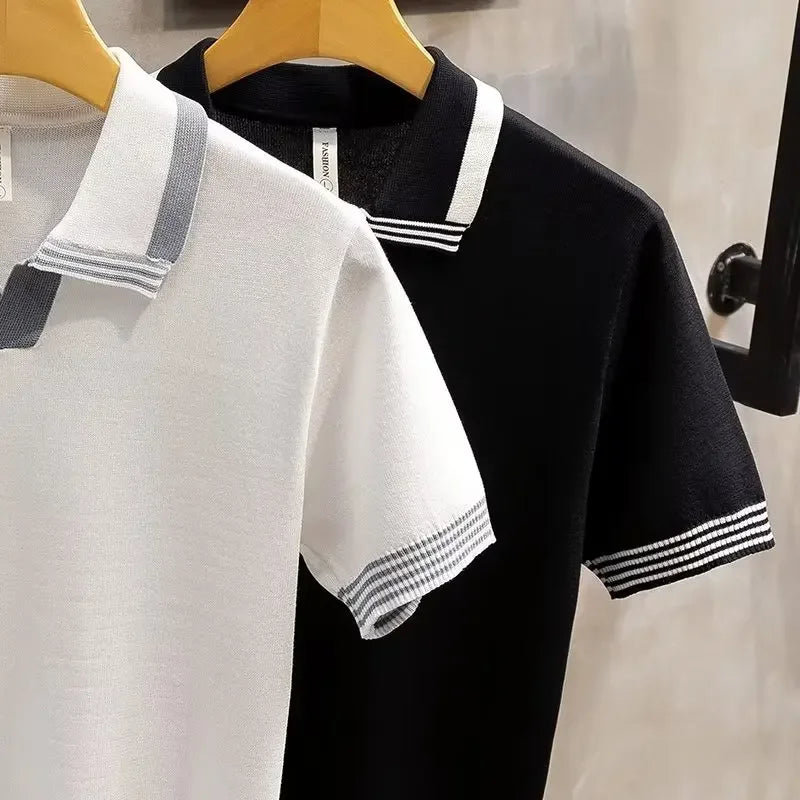 Trendy Brand Men'S Polo Shirt Comfortable Summer Style Knit Vintage Holiday Mood Lapel Short Sleeves T-Shirt Male Bodym