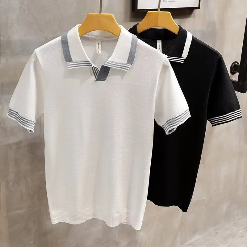 Trendy Brand Men'S Polo Shirt Comfortable Summer Style Knit Vintage Holiday Mood Lapel Short Sleeves T-Shirt Male Bodym