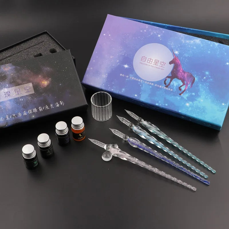 Starry Crystal Glass Dip Pen Crystal Vintage Glass Dip Pen for Art Writing Painting Signature Decoration Holiday Gift Set