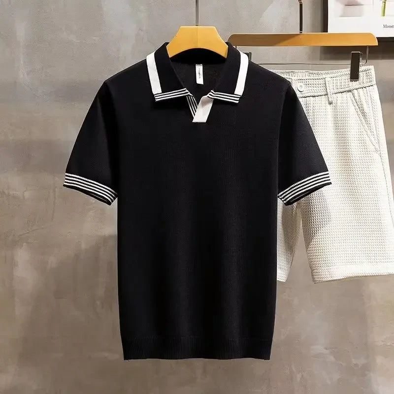 Trendy Brand Men'S Polo Shirt Comfortable Summer Style Knit Vintage Holiday Mood Lapel Short Sleeves T-Shirt Male Bodym