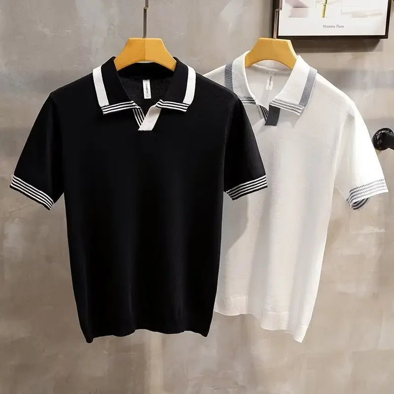 Trendy Brand Men'S Polo Shirt Comfortable Summer Style Knit Vintage Holiday Mood Lapel Short Sleeves T-Shirt Male Bodym