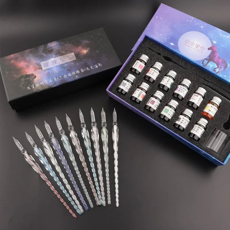 Starry Crystal Glass Dip Pen Crystal Vintage Glass Dip Pen for Art Writing Painting Signature Decoration Holiday Gift Set