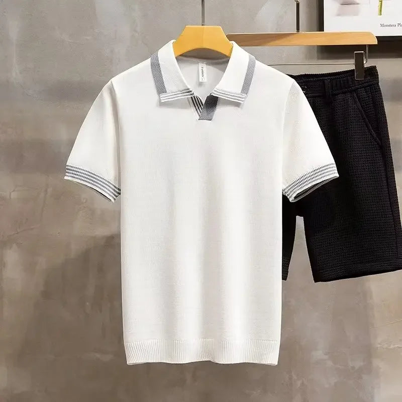 Trendy Brand Men'S Polo Shirt Comfortable Summer Style Knit Vintage Holiday Mood Lapel Short Sleeves T-Shirt Male Bodym