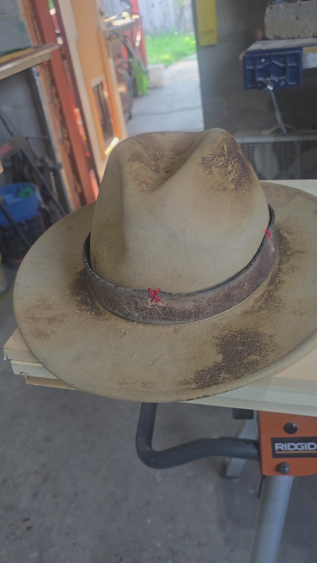 Distressed cowboy hat.