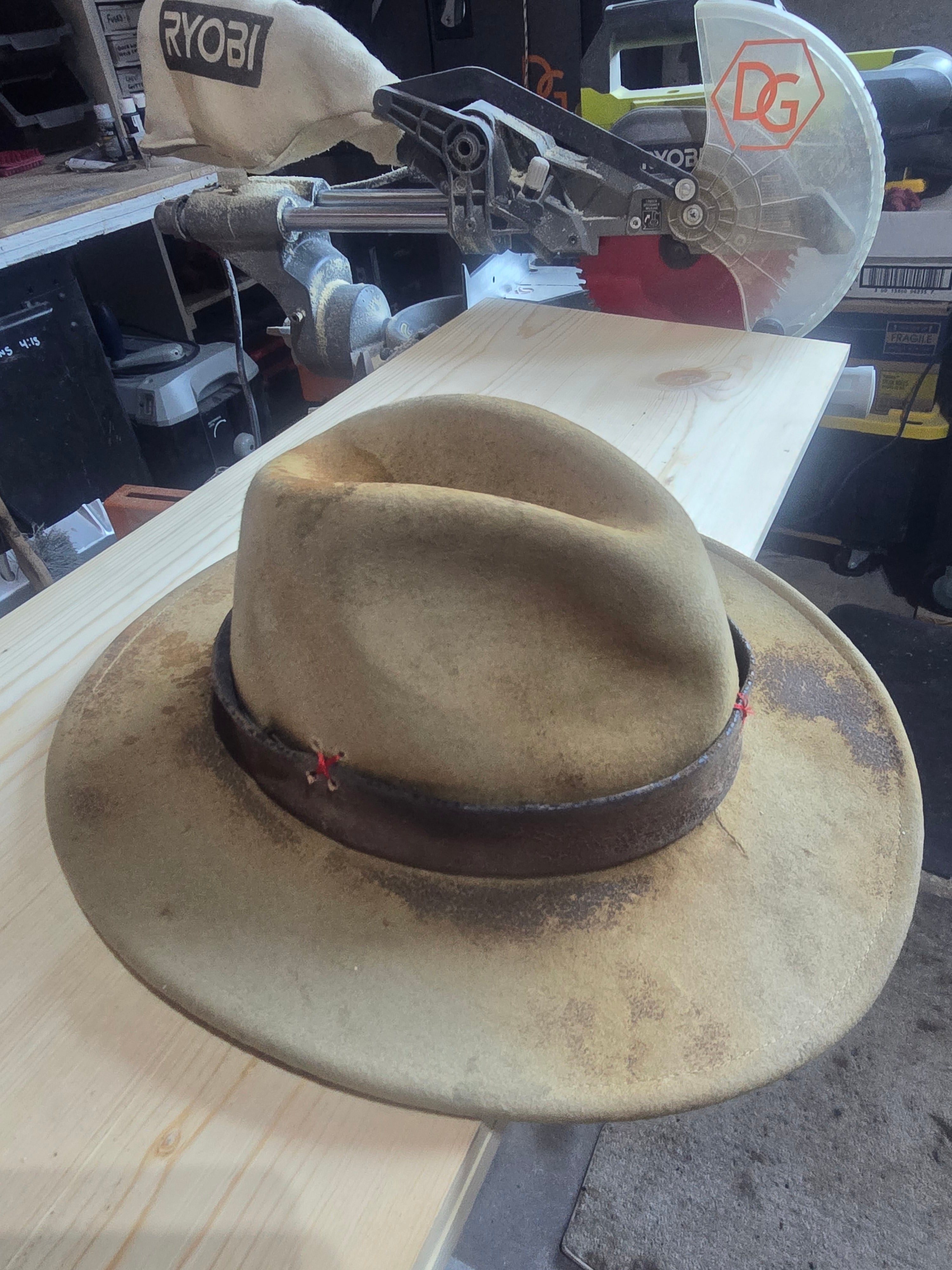 Distressed cowboy hat.