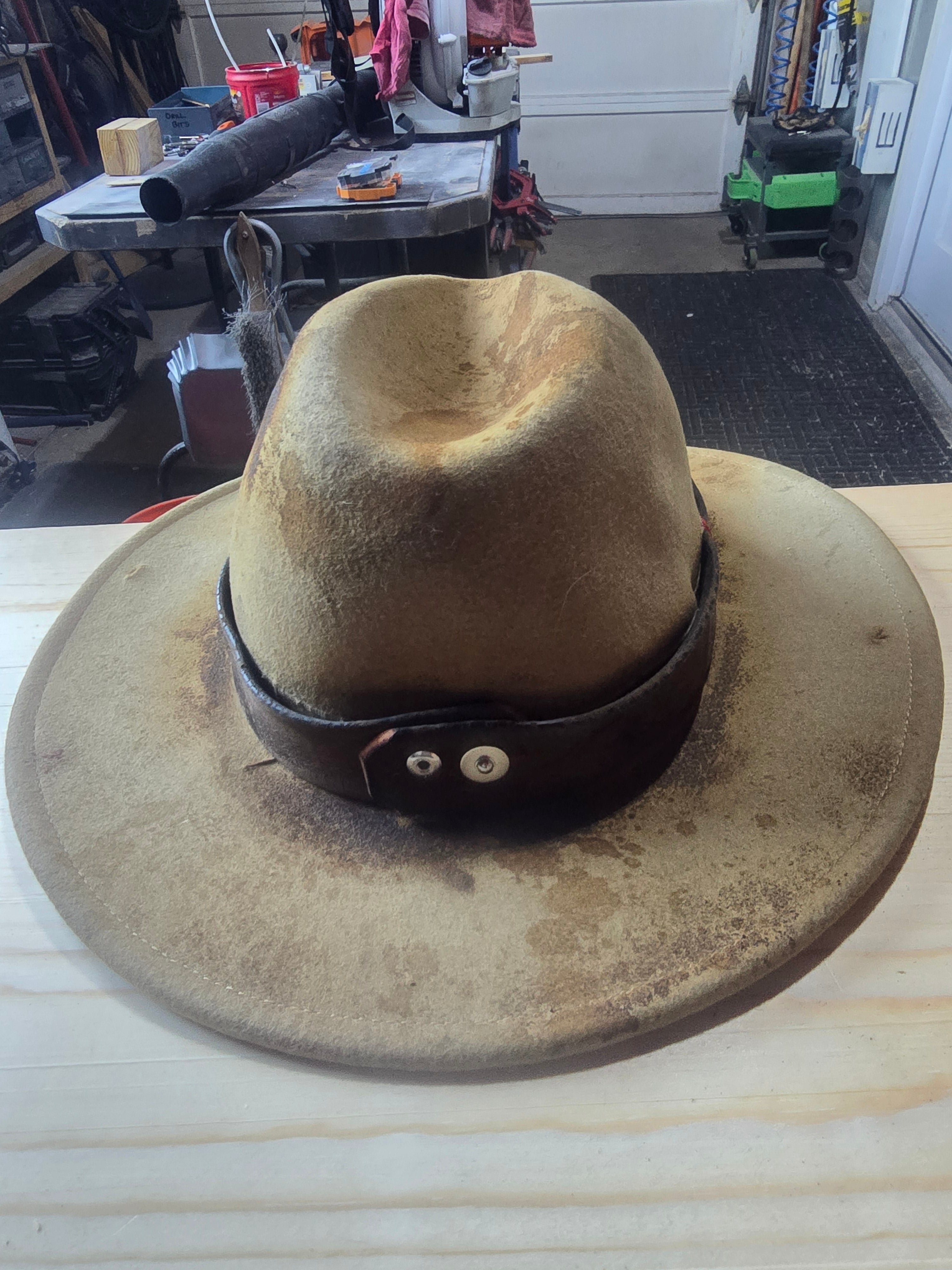 Distressed cowboy hat.